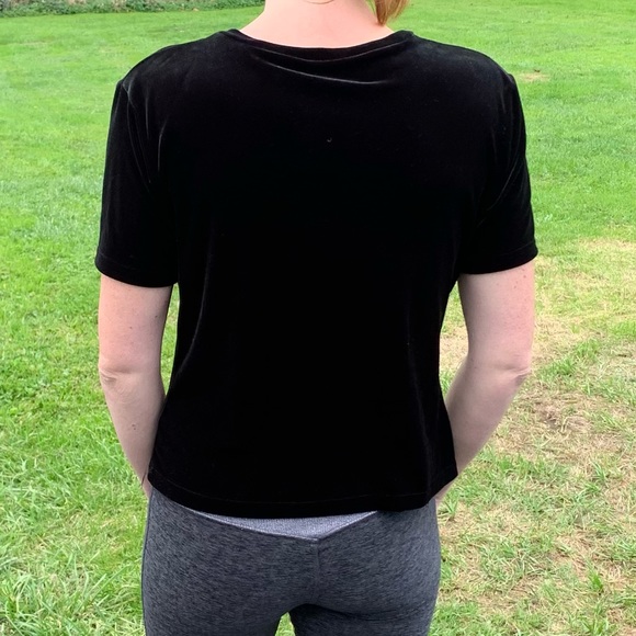 VINTAGE Velvet / velour stretchy v neck short-sleeve blouse fall favs classic - Picture 5 of 12